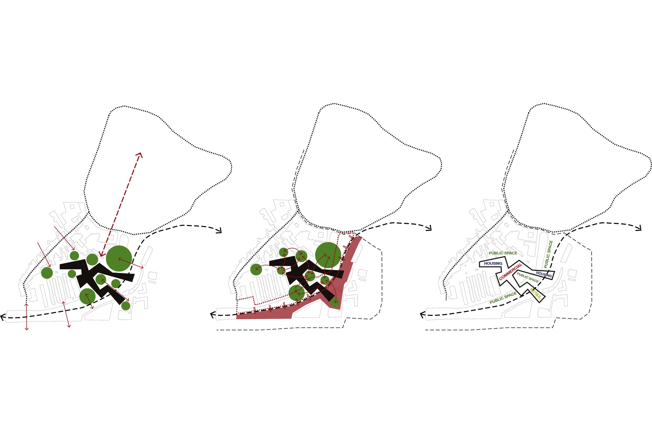 02/06 - DIAGRAMS: GENERATION AND AMPLIATION OF THE URBAN SPACE, USES OF THE PROPOSAL